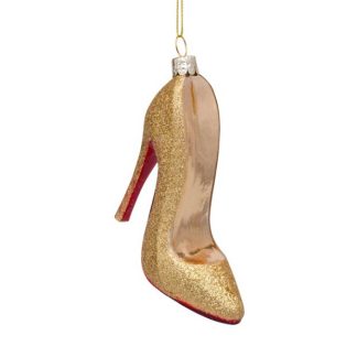 Glaspynt Gold Glitter High Heel Shoe 10 Cm Fra Vondels