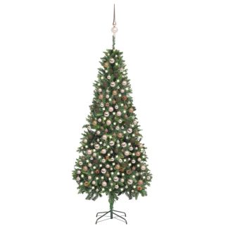 Juletræ med sne + lys + julekugler og grankogler 210 cm