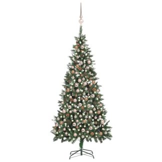 Juletræ med sne + lys + julekugler og grankogler 210 cm