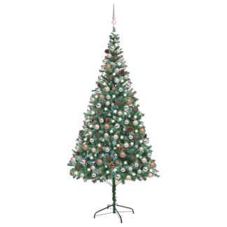 Juletræ med lys + julekugler og grankogler 210 cm