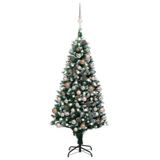 juletræ med sne + lys + julekugler og grankogler 210 cm